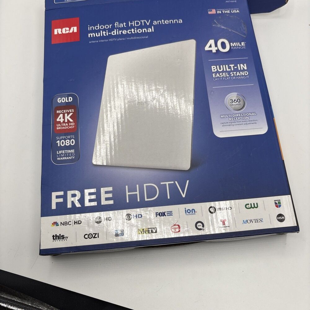 RCA Indoor Flat HDTV Multi-Directional Antenna 4K 40 Mile Range ANT4WHE
